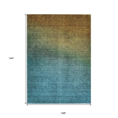 Homeroots 3' Brown Blue And Taupe Ombre Washable Area Rug - Durable, Stylish, Perfect For Indoor Outdoor Use 9' X 12' Polyester 577365