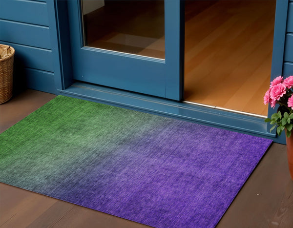 Homeroots 3' Brown Blue And Taupe Ombre Washable Area Rug - Durable, Stylish, Perfect For Indoor Outdoor Use 3' X 5' Polyester 577373