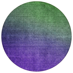 HomeRoots 5' Ombre Indoor Outdoor Area Rug in Green, Purple & Charcoal - Washable, Durable, Stylish Comfort 8' Round 577375