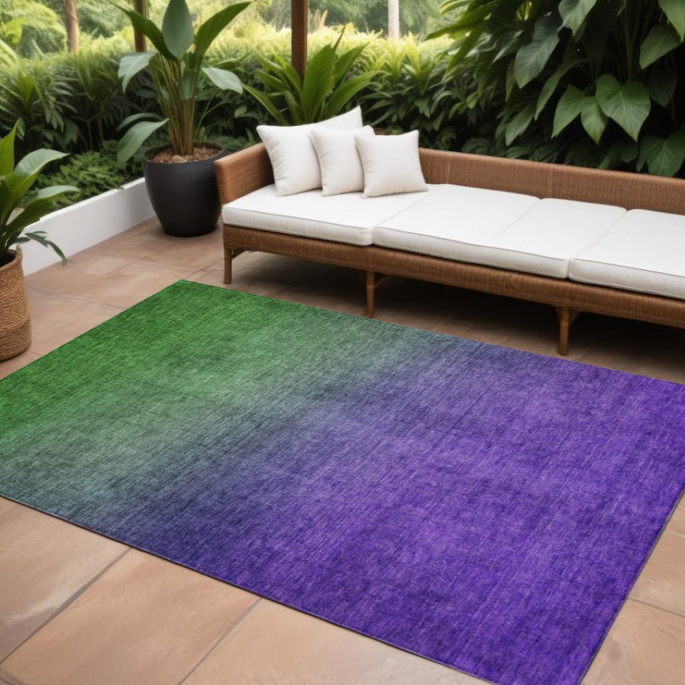 HomeRoots 9' Ombre Area Rug in Green, Purple, and Charcoal - Stylish, Durable, Machine Washable for Indoor/Outdoor Use 9' X 12' 577377