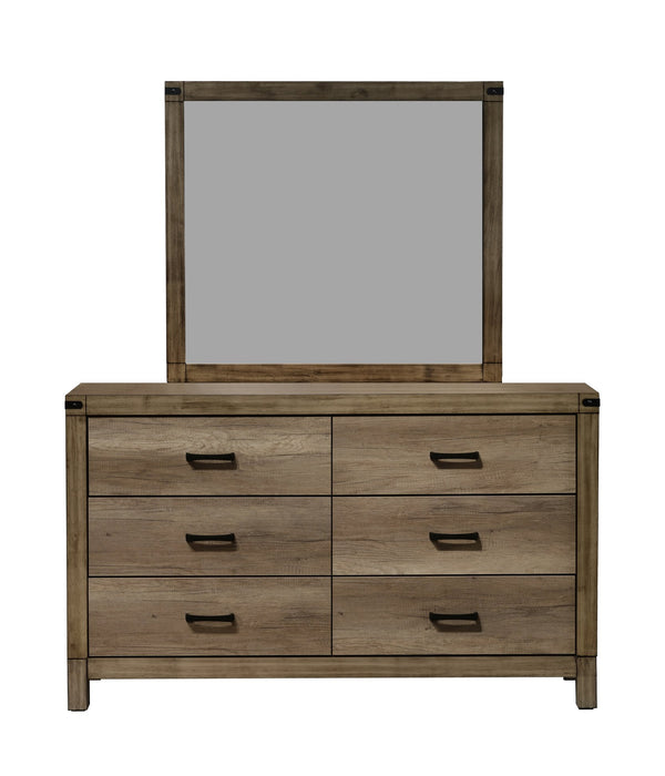English Elm 1pc Five-Drawer Chest in White Mist Finish with Metal Knobs & Handles, Spacious Bedroom Storage Solution Brown 63.5 L x 19.5 W x 39 H B011P228966