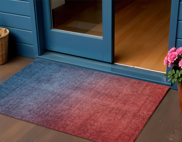 Homeroots 3' Brown Blue And Taupe Ombre Washable Area Rug - Durable, Stylish, Perfect For Indoor Outdoor Use 3' X 5' Polyester 577379