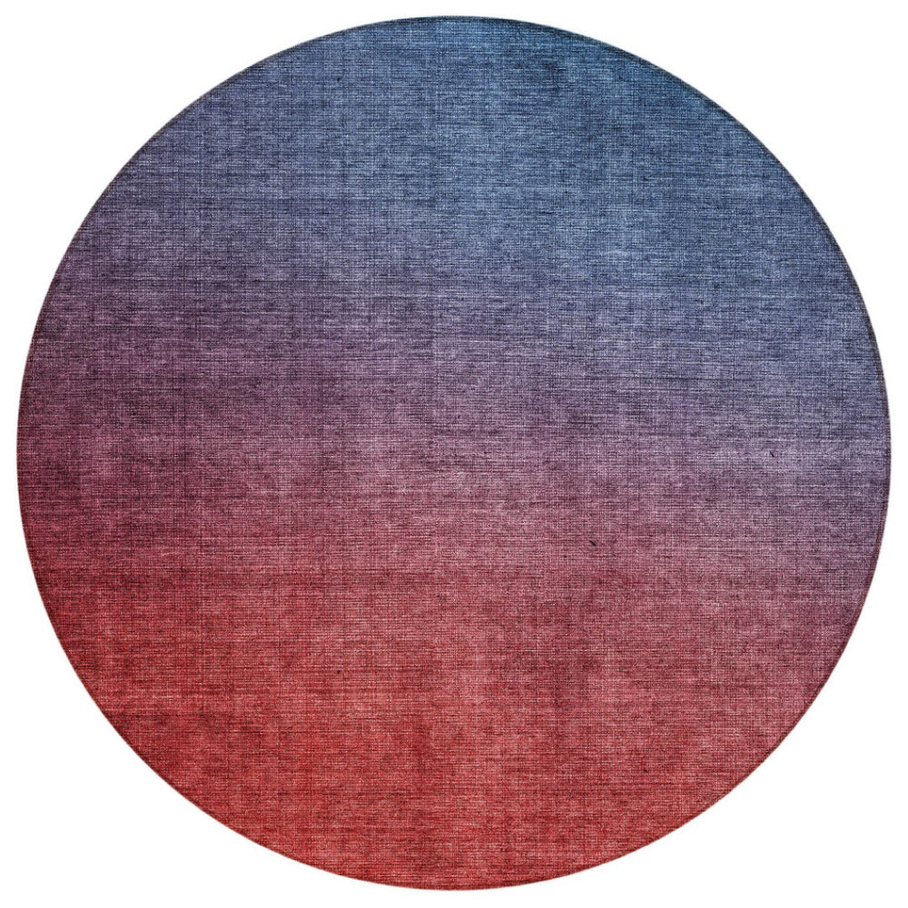 HomeRoots 5' Ombre Indoor Outdoor Area Rug in Navy Red Eggplant – Durable, Washable, and Stylish for Any Space 8' Round 577381