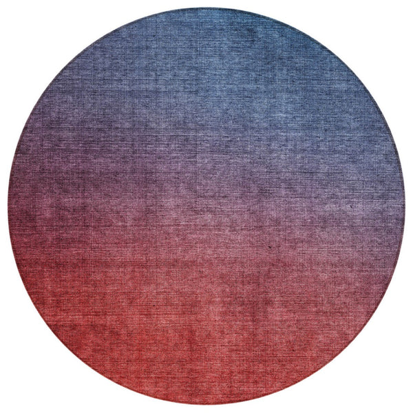 HomeRoots 5' Ombre Indoor Outdoor Area Rug in Navy Red Eggplant – Durable, Washable, and Stylish for Any Space 8' Round 577381