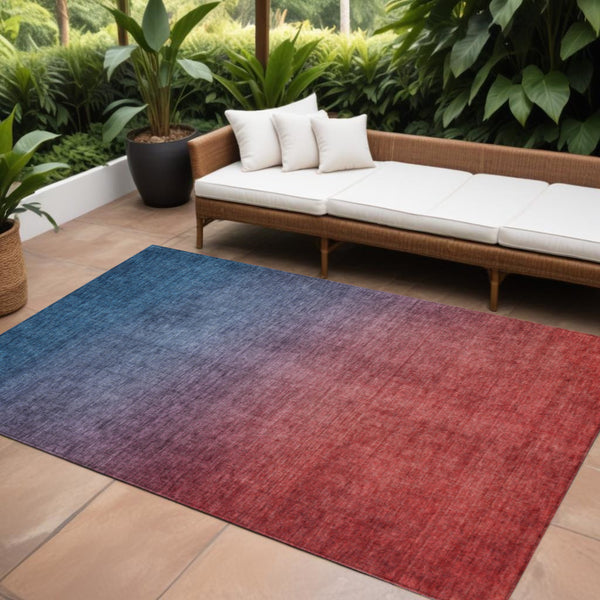 Homeroots 3' Brown Blue And Taupe Ombre Washable Area Rug - Durable, Stylish, Perfect For Indoor Outdoor Use 9' X 12' Polyester 577383