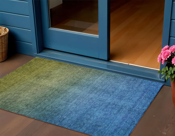 Homeroots 3' Brown Blue And Taupe Ombre Washable Area Rug - Durable, Stylish, Perfect For Indoor Outdoor Use 3' X 5' Polyester 577385