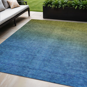 Homeroots 3' Brown Blue And Taupe Ombre Washable Area Rug - Durable, Stylish, Perfect For Indoor Outdoor Use 5' X 8' Polyester 577386