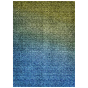 HomeRoots 5' Ombre Area Rug in Olive Green and Navy Blue - Durable, Washable, Indoor/Outdoor Design for Any Space 5' X 8' 577386