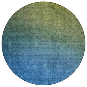 HomeRoots 5' Ombre Area Rug in Olive Green and Navy Blue - Durable, Washable, Indoor/Outdoor Design for Any Space 8' Round 577387