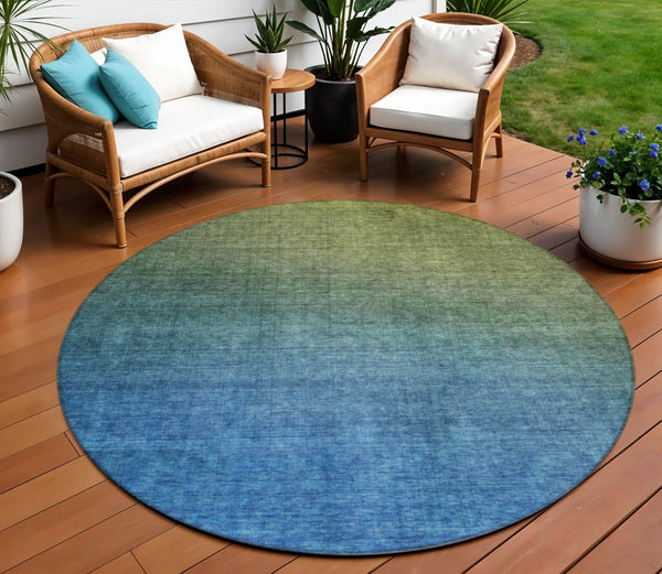 Homeroots 3' Brown Blue And Taupe Ombre Washable Area Rug - Durable, Stylish, Perfect For Indoor Outdoor Use 8' Round Polyester 577387