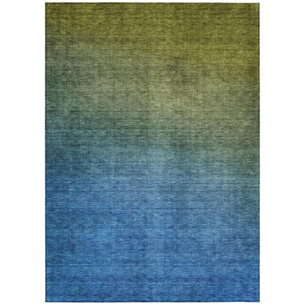 HomeRoots 5' Ombre Area Rug in Olive Green and Navy Blue - Durable, Washable, Indoor/Outdoor Design for Any Space 10' X 14' 577390