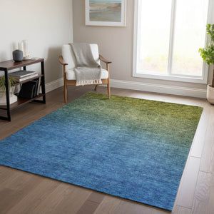 Homeroots 3' Brown Blue And Taupe Ombre Washable Area Rug - Durable, Stylish, Perfect For Indoor Outdoor Use 10' X 14' Polyester 577390