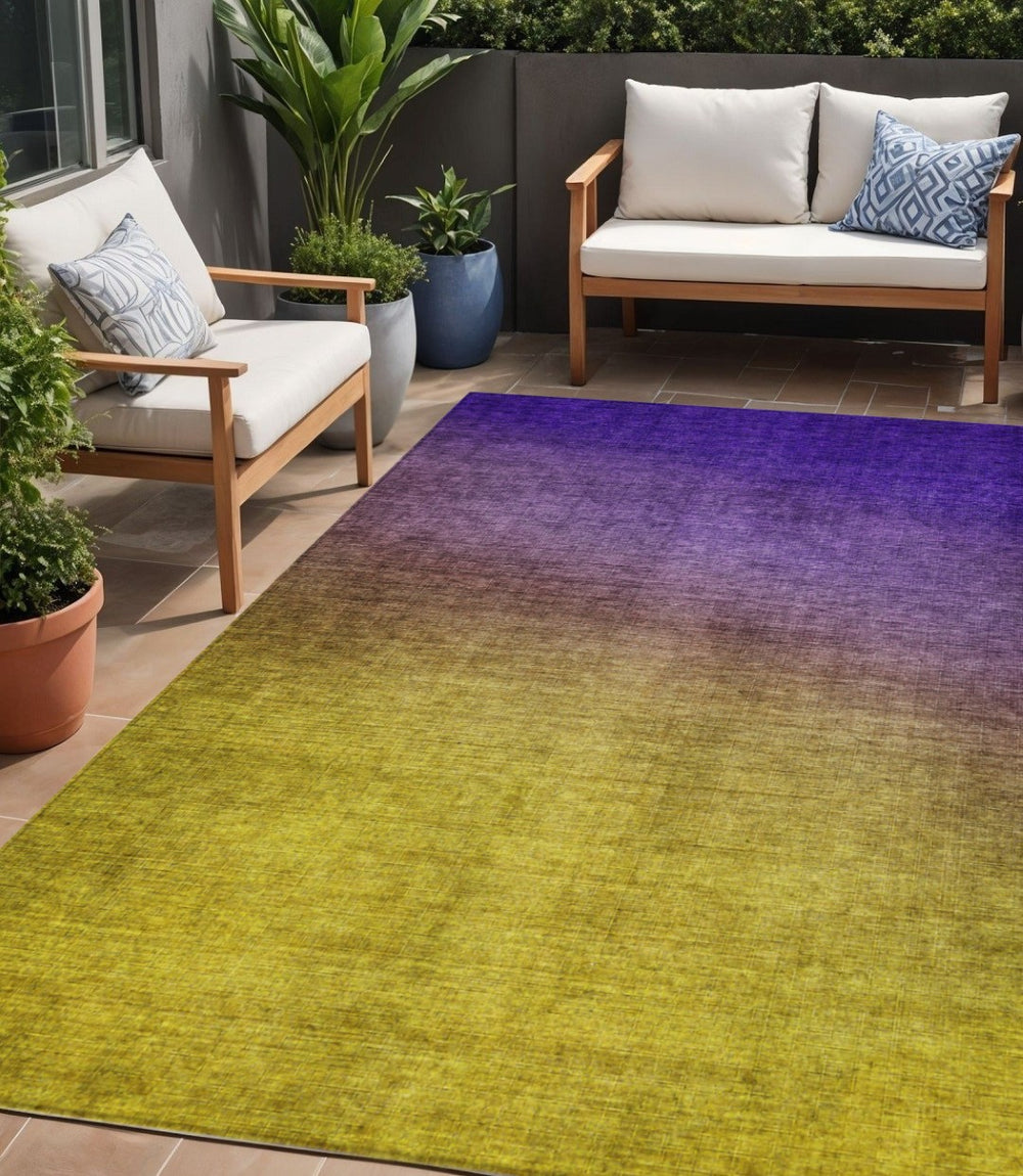 HomeRoots 5' Vibrant Purple Gold Blue Ombre Area Rug - Durable, Washable, Indoor Outdoor Comfort & Style 5' X 8' 577392