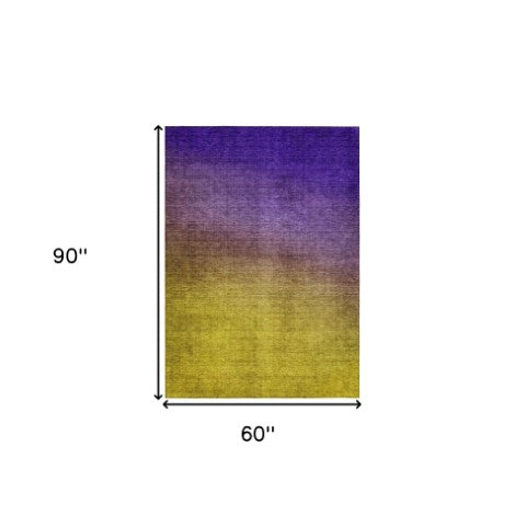 Homeroots 3' Brown Blue And Taupe Ombre Washable Area Rug - Durable, Stylish, Perfect For Indoor Outdoor Use 5' X 8' Polyester 577392