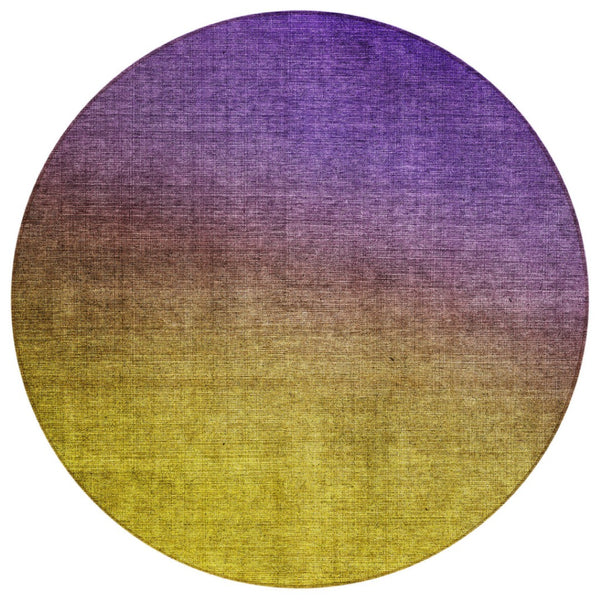 HomeRoots 5' Vibrant Purple Gold Blue Ombre Area Rug - Durable, Washable, Indoor Outdoor Comfort & Style 8' Round 577393