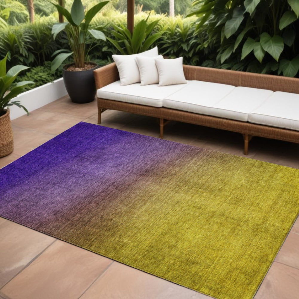 HomeRoots 9' Vibrant Purple Gold and Blue Ombre Indoor Outdoor Area Rug - Durable, Washable, Stylish Design 9' X 12' 577395