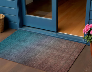 Homeroots 3' Brown Blue And Taupe Ombre Washable Area Rug - Durable, Stylish, Perfect For Indoor Outdoor Use 3' X 5' Polyester 577397