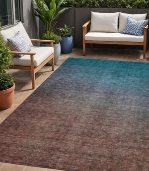 Homeroots 3' Brown Blue And Taupe Ombre Washable Area Rug - Durable, Stylish, Perfect For Indoor Outdoor Use 5' X 8' Polyester 577398