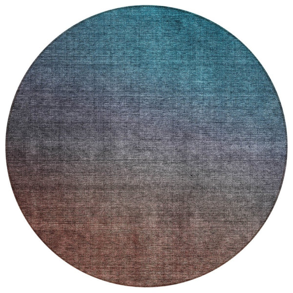 HomeRoots 5' Ombre Indoor Outdoor Area Rug – Durable, Washable Teal, Chocolate & Charcoal Design for Any Space 8' Round 577399