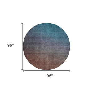 Homeroots 3' Brown Blue And Taupe Ombre Washable Area Rug - Durable, Stylish, Perfect For Indoor Outdoor Use 8' Round Polyester 577399