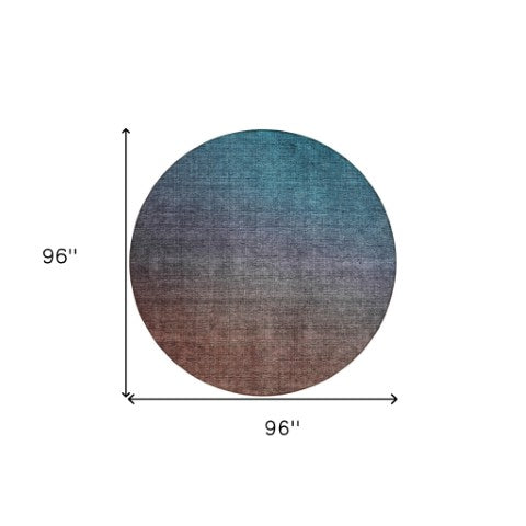 Homeroots 3' Brown Blue And Taupe Ombre Washable Area Rug - Durable, Stylish, Perfect For Indoor Outdoor Use 8' Round Polyester 577399