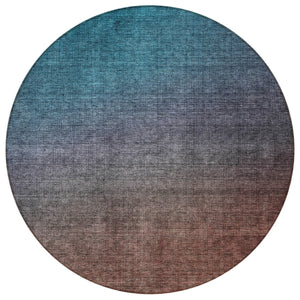 Homeroots 3' Brown Blue And Taupe Ombre Washable Area Rug - Durable, Stylish, Perfect For Indoor Outdoor Use 8' Round Polyester 577399