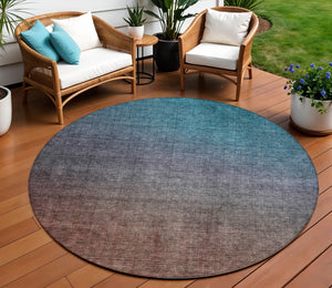 Homeroots 3' Brown Blue And Taupe Ombre Washable Area Rug - Durable, Stylish, Perfect For Indoor Outdoor Use 8' Round Polyester 577399