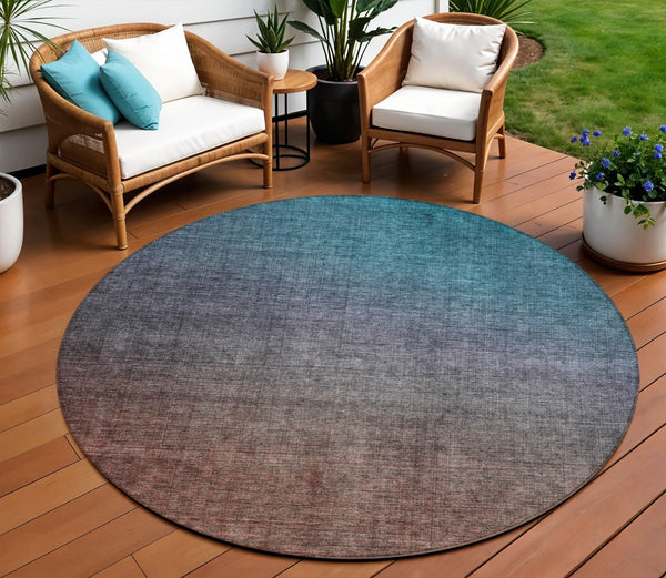 Homeroots 3' Brown Blue And Taupe Ombre Washable Area Rug - Durable, Stylish, Perfect For Indoor Outdoor Use 8' Round Polyester 577399