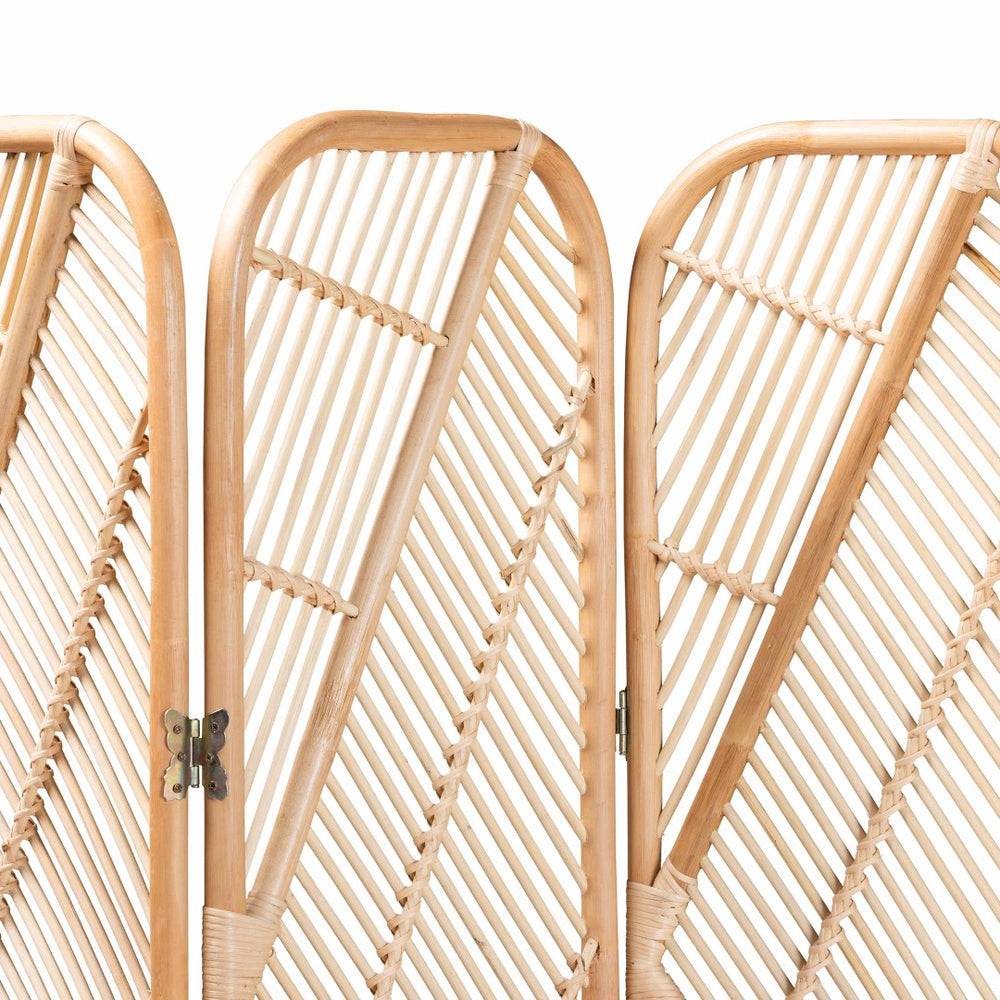 English Elm Modern Rattan Tri-fold Room Divider Woven Geometric Panels for Bohemian Spaces B2750P420386