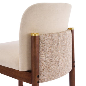 English Elm Lois Rubberwood Counter Stools Set of 2 Beige Upholstered Seats Walnut Frame N775P369557D