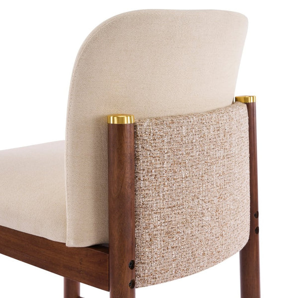 English Elm Lois Rubberwood Counter Stools Set of 2 Beige Upholstered Seats Walnut Frame N775P369557D