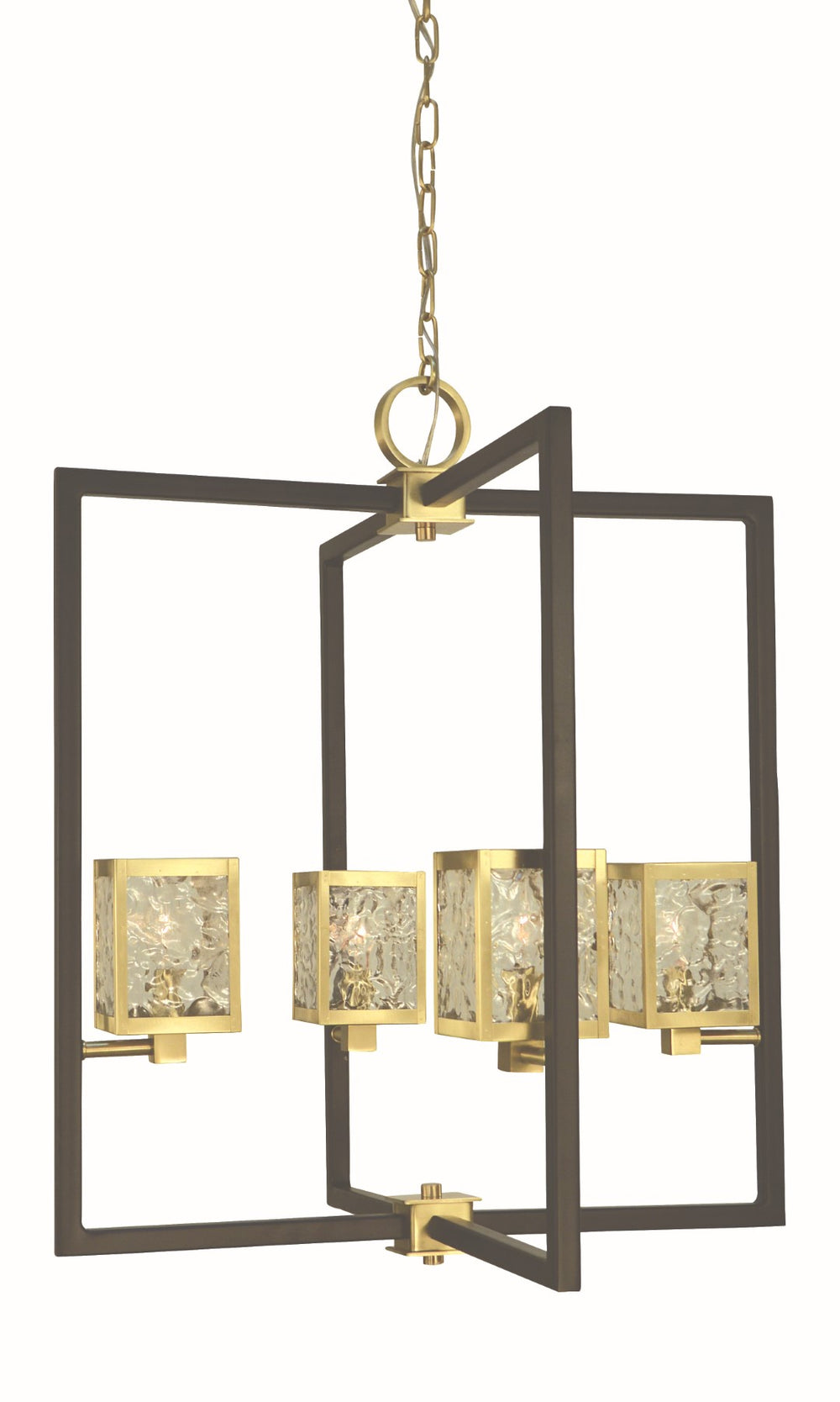 Framburg 4-light Brushed Brass & Matte Black Avery Chandelier - Elegant Square Cage With Martel Glass Diffuser Brushed Brass,Matte Black Metal 5774 Br/Mblack