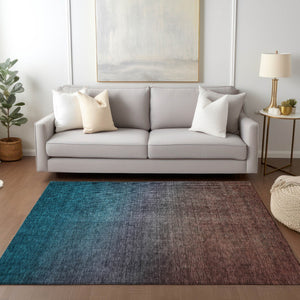Homeroots 3' Brown Blue And Taupe Ombre Washable Area Rug - Durable, Stylish, Perfect For Indoor Outdoor Use 8' X 10' Polyester 577400