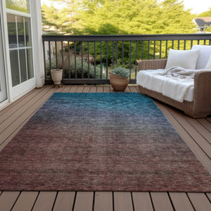 Homeroots 3' Brown Blue And Taupe Ombre Washable Area Rug - Durable, Stylish, Perfect For Indoor Outdoor Use 8' X 10' Polyester 577400