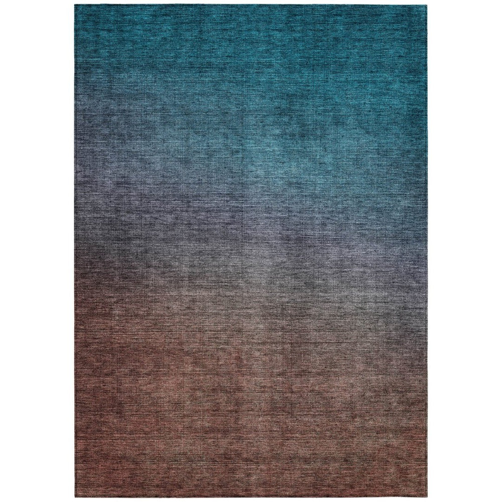 HomeRoots 5' Ombre Indoor Outdoor Area Rug – Durable, Washable Teal, Chocolate & Charcoal Design for Any Space 10' X 14' 577402