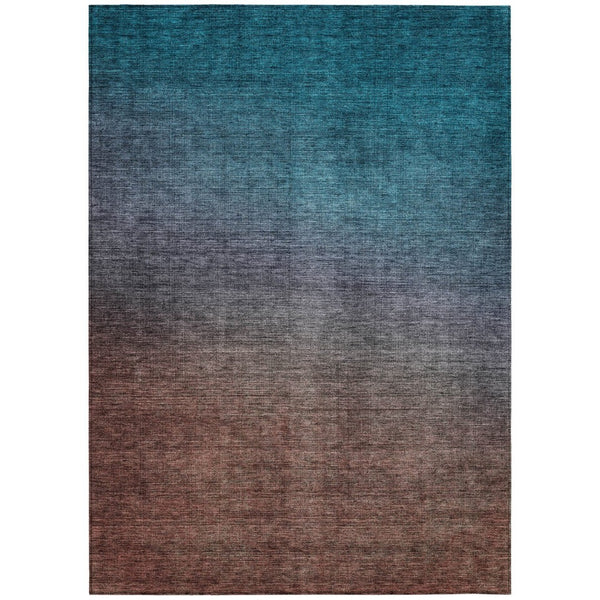 HomeRoots 5' Ombre Indoor Outdoor Area Rug – Durable, Washable Teal, Chocolate & Charcoal Design for Any Space 10' X 14' 577402