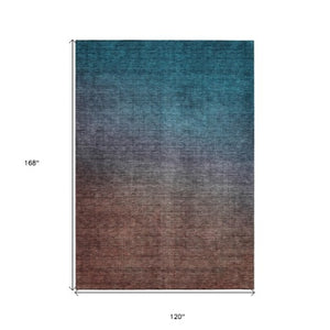 Homeroots 3' Brown Blue And Taupe Ombre Washable Area Rug - Durable, Stylish, Perfect For Indoor Outdoor Use 10' X 14' Polyester 577402