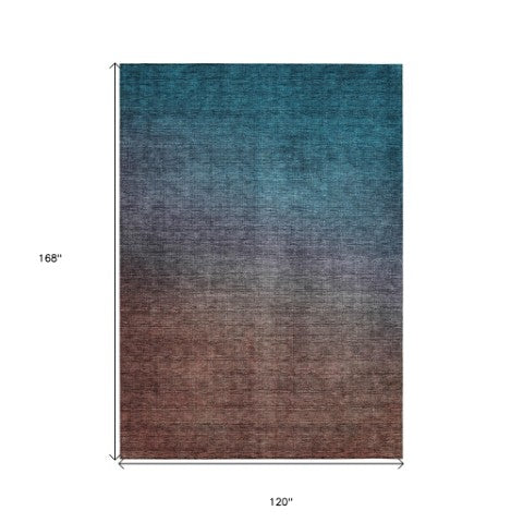 Homeroots 3' Brown Blue And Taupe Ombre Washable Area Rug - Durable, Stylish, Perfect For Indoor Outdoor Use 10' X 14' Polyester 577402