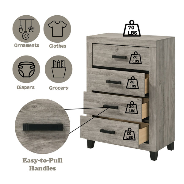 English Elm Mari Contemporary Queen Bed Frame in Gray Wood Finish with 10" Clearance, 220lb Capacity, Slat Support Light Gray 48.3 L x 34.3 W x 19.3 H B2726S00448
