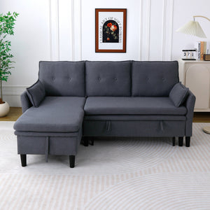 English Elm L-Shaped Reversible Chaise Sectional Sofa with Storage and Fold-Out Bed Cotton-Linen Modern Design DARK GREY W3371S00025