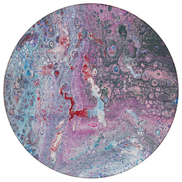 HomeRoots 5' Sky Blue and Purple Abstract Rug - Versatile, Washable Indoor/Outdoor Design for Modern Spaces 8' Round 577411