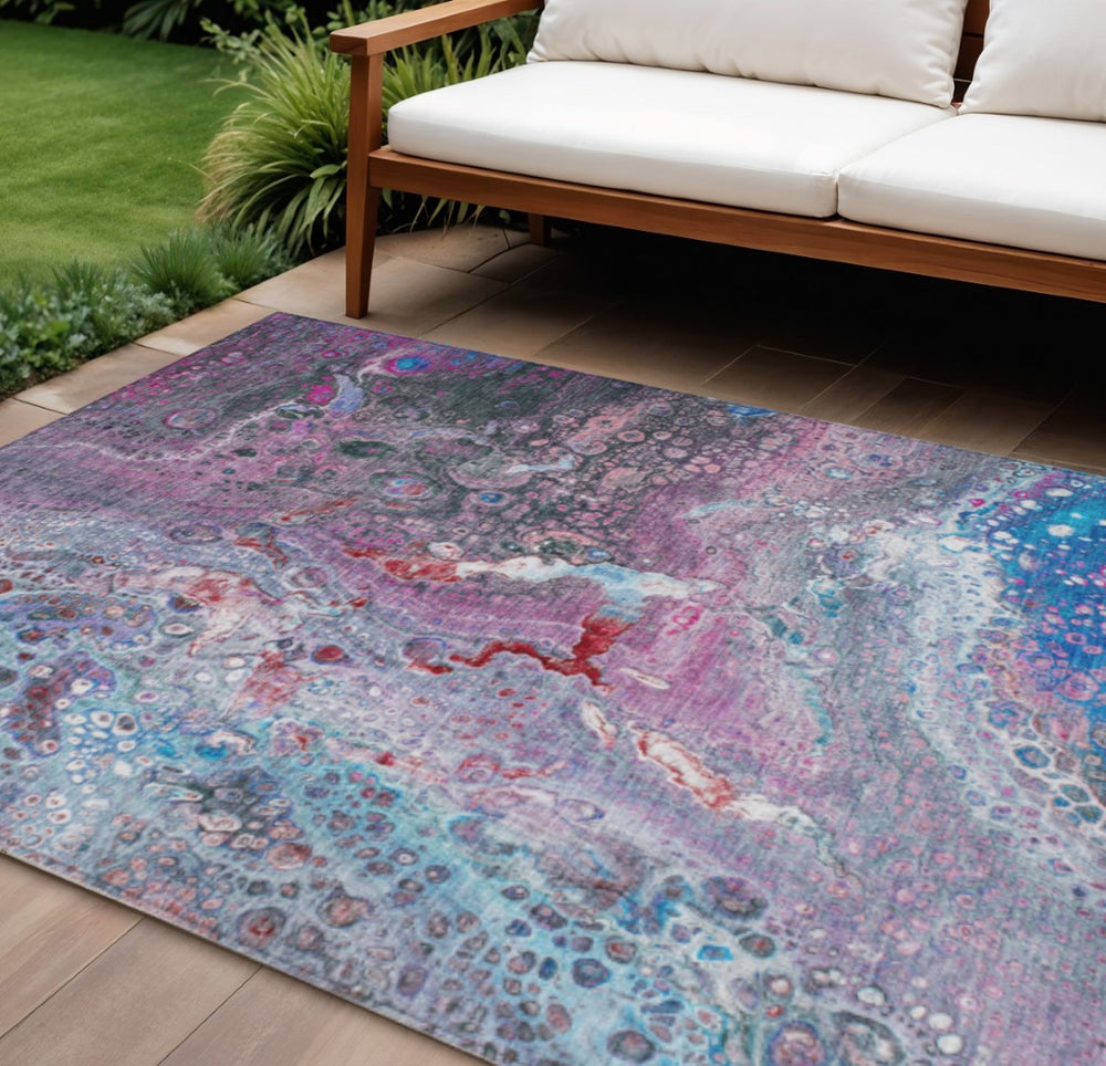HomeRoots 9' Sky Blue and Purple Abstract Area Rug - Durable, Washable Design for Indoor and Outdoor Spaces 9' X 12' 577413