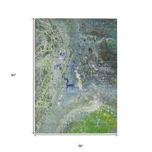 Homeroots 3' Stylish Artichoke Green & Ivory Abstract Washable Area Rug For Indoor & Outdoor Spaces 3' X 5' Polyester 577415