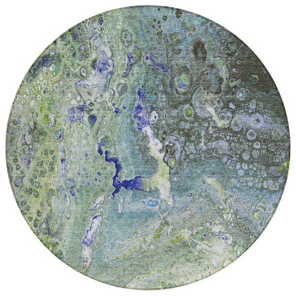 HomeRoots 5' Vibrant Green Abstract Washable Area Rug – Stylish, Durable, Indoor/Outdoor Perfect for Any Space 8' Round 577417