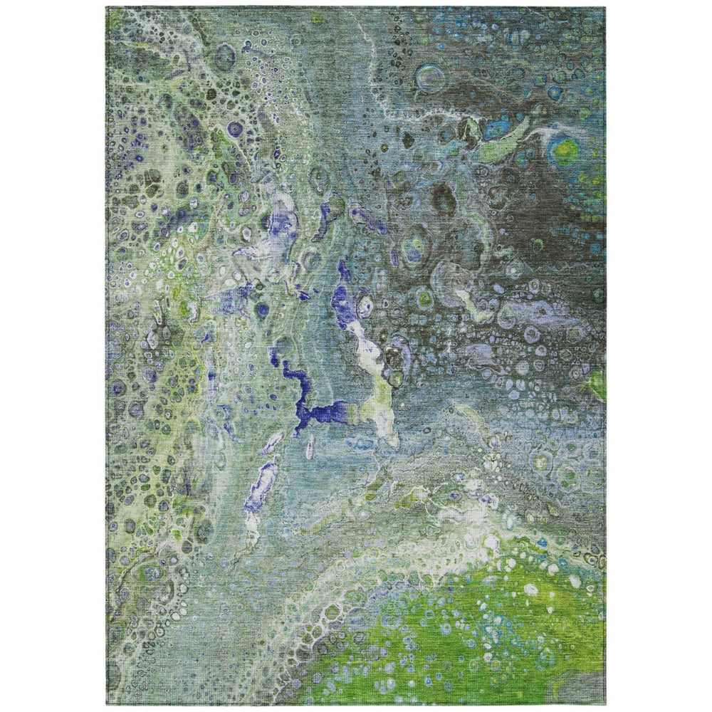 HomeRoots 5' Vibrant Green Abstract Washable Area Rug – Stylish, Durable, Indoor/Outdoor Perfect for Any Space 8' X 10' 577418