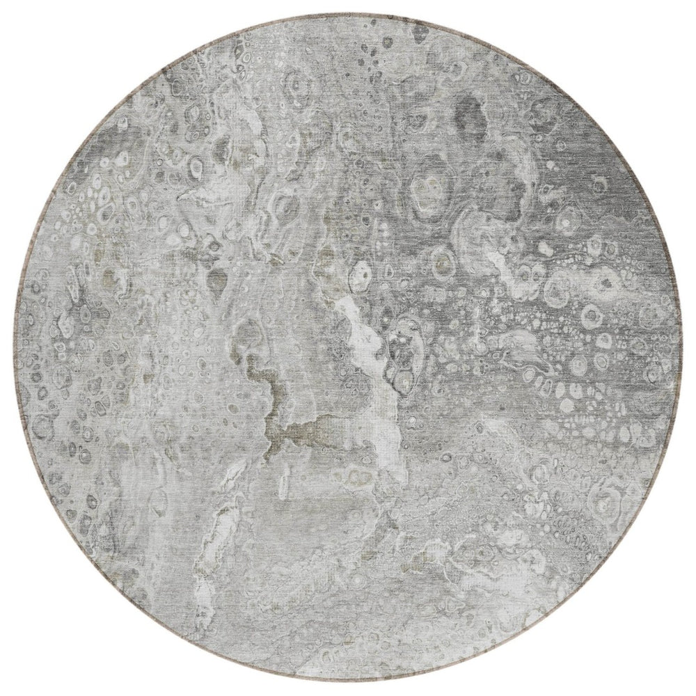 HomeRoots 5' Silver Gray and Taupe Abstract Area Rug - Stylish, Washable, Durable for Indoor and Outdoor Use 8' Round 577423