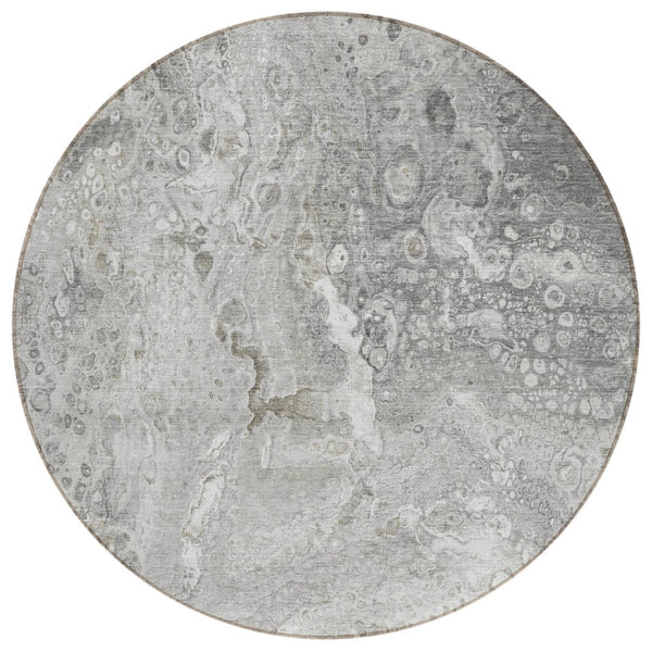 HomeRoots 5' Silver Gray and Taupe Abstract Area Rug - Stylish, Washable, Durable for Indoor and Outdoor Use 8' Round 577423