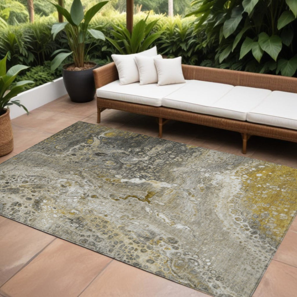 HomeRoots 9' Taupe Brown and Beige Abstract Washable Area Rug for Indoor and Outdoor Versatility and Style 9' X 12' 577431