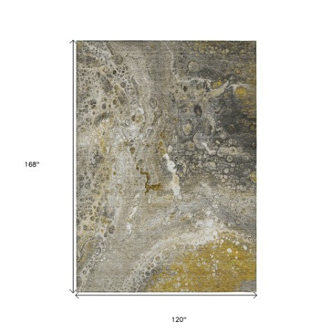 Homeroots 3' Stylish Artichoke Green & Ivory Abstract Washable Area Rug For Indoor & Outdoor Spaces 10' X 14' Polyester 577432