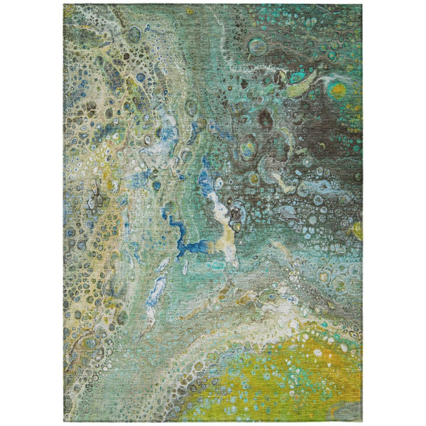 HomeRoots 9' Teal Blue and Lime Green Abstract Washable Area Rug for Indoor and Outdoor Durability & Style 9' X 12' 577437
